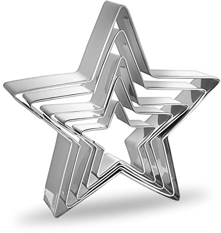 Juego de 5 cortadores de galletas Prasacco, cortadores de galletas de estrella de acero inoxidable, 5 tamaños, herramientas para hornear DIY para repostería casera (plata)
