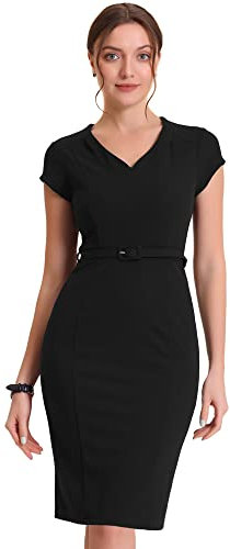 Allegra K Pencil Dress for Women's 2023 V Neck Cap Sleeve Work Business Bodycon Sheath Dress Black M