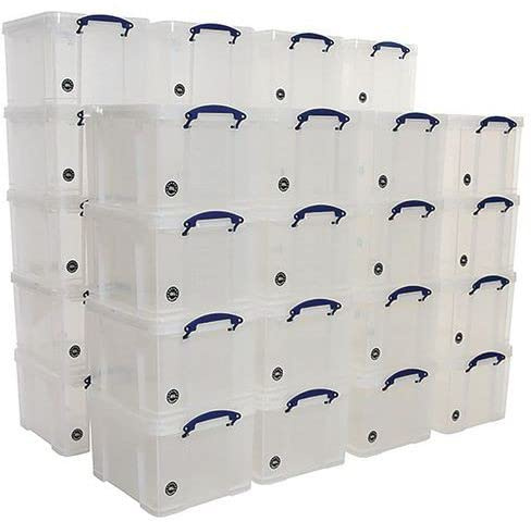 Horison Industries 35L Plastic Storage Box with Lid, Stackable Storage Boxes,Really Useful Box,Heavy Duty Storage Box - Clear Plastic Storage Box, Large Stacking Storage Box - 480x390x310mm - 36 pcs