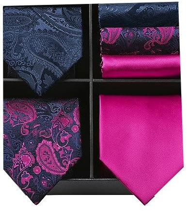 HISDERN Lot 3 PCS Klassische elegante Herren Seidenkrawatte Set Krawatte & Einstecktuch - Mehrere Set