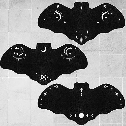 Harloon 3 Pcs Bat Rug Gothic Bathroom Mat 16 x 32 Inch Spooky Rug Gothic Bath Mat Horror Goth Door Mat Decoration for Indoor Outdoor Home Bedroom Kitchen Holiday Decorative Gift, Black