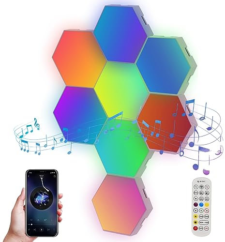 Jinlaili 8 Stück LED Sechseck Gaming Wandleuchte, Hexagon RGB Panel, RGB Smart LED Panel Lights Sechseck Wandleuchten Gaming Wand Licht Musik Sync, Smart Sechseckige Gamer Room Deko Modular Lampe