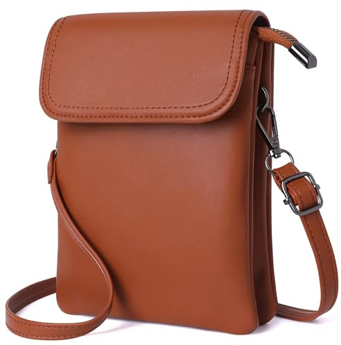GEEADNB Kleine Crossbody-Taschen für Frauen PU-Leder Handy Portemonnaie mit Schulterriemen (Braun)