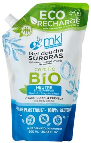 MKL Green Nature Gel Douche Surgras Neutre Sans Parfum Bio Éco-Recharge 900 ml