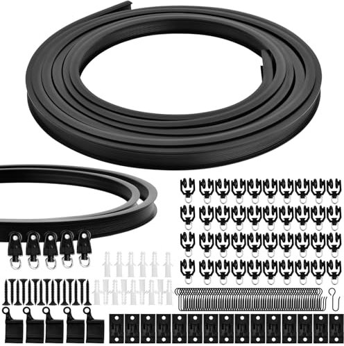 5 m Biegsame Vorhangschiene, 80 Pcs Deckenschiene Vorhang Schwarz Weiß mit Zubehör, Deckenvorhangschiene Gebogene Flexibel Kunststoff, Wand Vorhangschienen für Erkerfenster Dusch Raumteiler (Schwarz)
