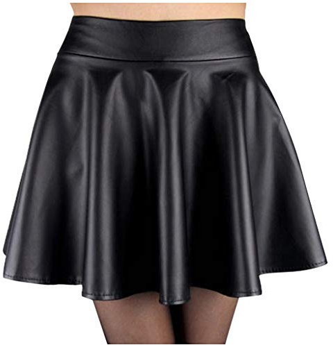 Röcke Minirock Damen Kunstleder Kurz Leder Rock PU Lederrock Mini Faltenrock Sexy Lederröcke Sexy Dehnbar Lederoptik Festlich Skater High Waist Skirt for Women Schwarz L