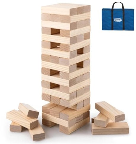 Grasshopper Games | Giant Stack ‘N’ Fall, Classic Stacking Timber Game, Tumble Tower for Kids and Adults, 54 Wooden Blocks