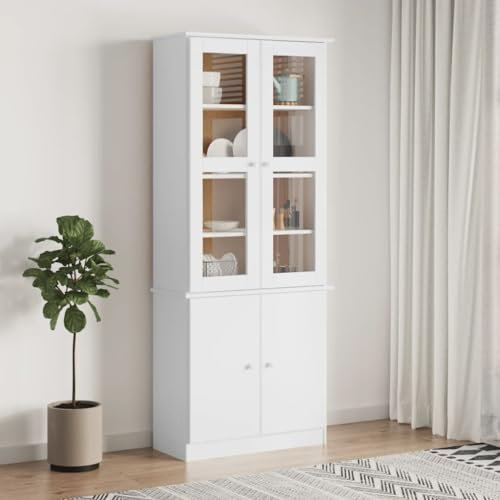 LAPOOH Vitrinenschrank ALTA Weiß 77x35x186,5 cm Massivholz Kiefer, Glasvitrine, Vitrinenschrank, Schrank, Display Case, Sammlervitrine, Glassvitrinenschrank