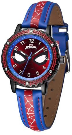 FASHION YO Montre à quartz analogique avec bracelet en acier inoxydable pour filles et enfants, Spiderman, Sangle