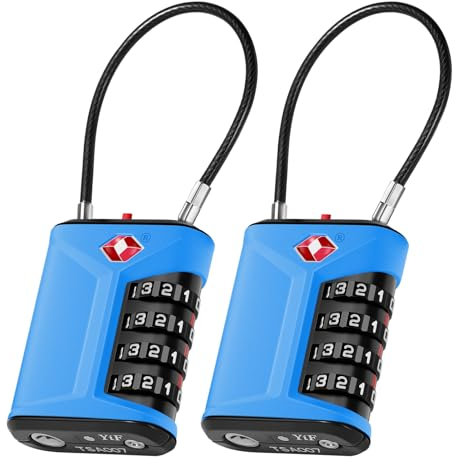 ZHEGE Kofferschloss Zahlenschloss, Schloss mit Zahlencode, Weißen Zahlen TSA Kofferschloss mit Öffnung Alarmanzeige, Flexible Kabel Reiseschloss, Schloss Koffer für Rucksack (2 Stücke, Blau)
