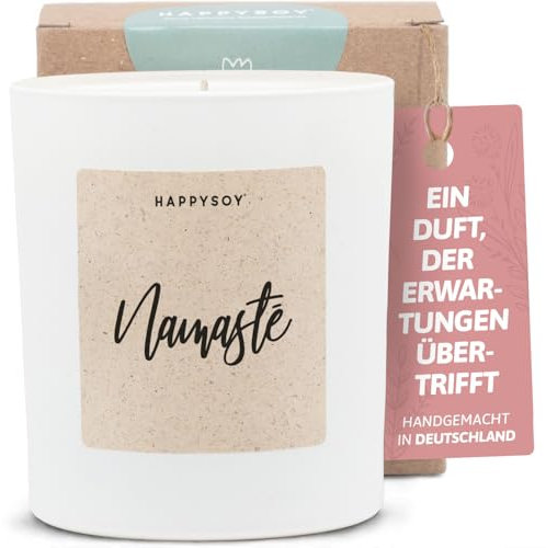 Geschenke für Yoga - Duftkerze mit Spruch - Meditation, Yogakerze, Entspannungskerze, Nachhaltig - Handgemachte Kerze - Sojawachs - Weiß