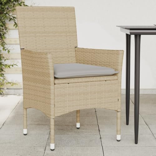 Wenjingqi-368112 Gartensessel mit Kissen, 2 Stück, Polyrattan, Beige