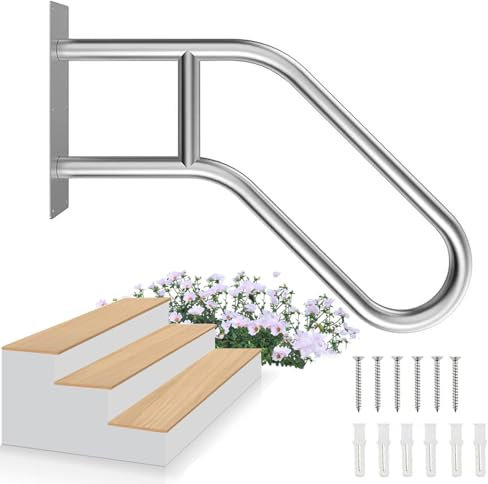 TOOSOAR 60cm U-förmiger Handlauf Edelstahl,Wandmontage,Strapazierfähig,für Garten, Garage, Veranda, Innen und Außen