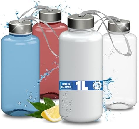 Trinkflasche 1 L 'Pure' - BPA-freie Wasserflasche aus Tritan mit auslaufsicherem Edelstahl Deckel - Flasche für Kinder & Erwachsene - ideal für Schule, Sport & Arbeit, Farbe:Weiß