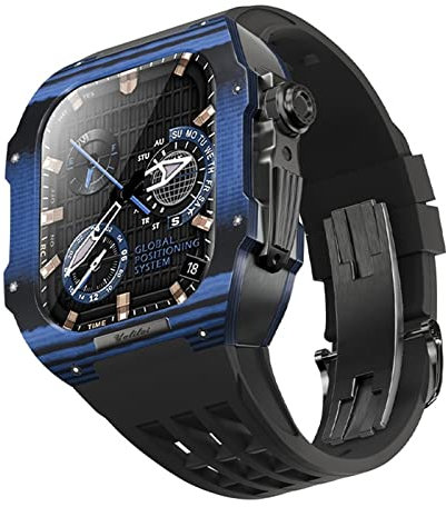 SAAWEE Leichtes Kohlefaser-Uhrengehäuse, Fluorkautschuk-Armband, für Apple Watch 44/45 mm, 8/7/6/5/4, Ersatzarmband-Set, 45 mm, Achat