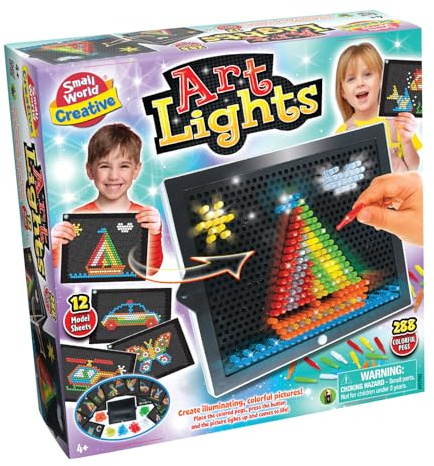 Small World Toys Art Lights, Montessori Leuchttafel für Kinder, STEM pädagogisches Retro-Spielzeug mit 12 Vorlagen & 288 hellen Wäscheklammern, kreative Hands-On-Aktivität für Feinmotorik, Geschenk