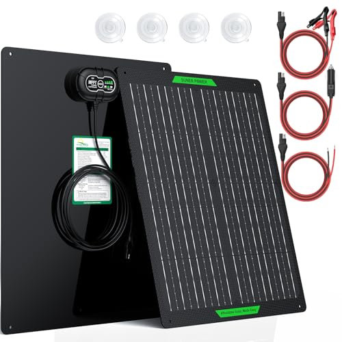 SUNER Power Waterproof 30W 12V Solar Battery Charger & Maintainer PRO, Built-in UltraSmart MPPT Charge Controller, 12 Volt Solar Panel Trickle Charging Kits for Car Automotive Boat Marine RV Trailer