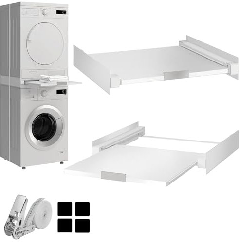 Hd-Line Telaio intermedio universale – per lavatrici e asciugatrici, con scomparto estraibile, ammortizzante le vibrazioni e antiribaltamento, dimensioni (60 x 54 x 10 cm, fino a 15 kg)
