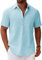 COOFANDY Mens Short Sleeved Summer Shirts Lightweight Linen Shirt Casual Cotton Shirts Holiday Shirt Mens Summer Tops Beach Light Blue L