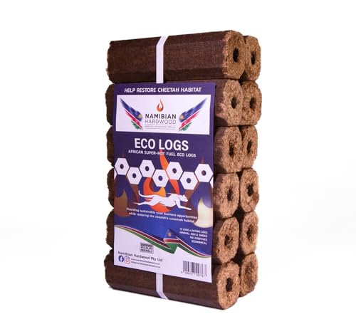 Namibian Hardwood Lot de 12 bûches de chaleur de qualité supérieure - 10 kg - Densément compressées - Haute puissance thermique - Importées d'Afrique - Pour poêles à bois, poêles, cheminées, foyers,