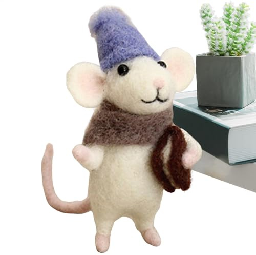 Mice Made of Felt Handmade Christmas Tree Decoration, Christmas Decoration, Winter Decoration, Felt for Hanging or Standing, Decorative Figure Animals Needle Felting Set, Wool Felt Set for