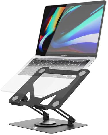 MIKUSO Soporte para computadora portátil para escritorio, soporte ajustable de 360° con base giratoria, elevador ergonómico para portátil y plegable, trabajo colaborativo para MacBook, adecuado para