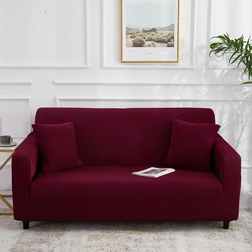 Odot Sofa Überzug,Sofabezug Ecksofa,Couch Überzug für 1/2/3/4 Sitzer,Stilvolle Moderne Unifarben Sofa Überzug,Elastische sofabezug L Form rutschfest Sofaschoner,für Schmücken (Dunkelrot,4-Sitzer)