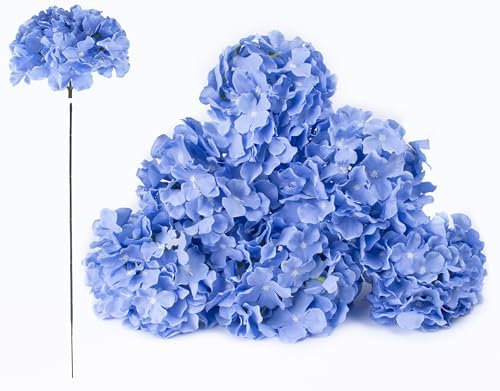 Foshird 6 Stück Hortensien Kunstblumen Köpfe mit Stielen Hellblau Künstliche Blumen Deko Seidenblumen Wie Echt Blumenstrauß Fake Flowers für Hochzeits Tischdeko Garten Brautsträuß Girlanden Geschenk