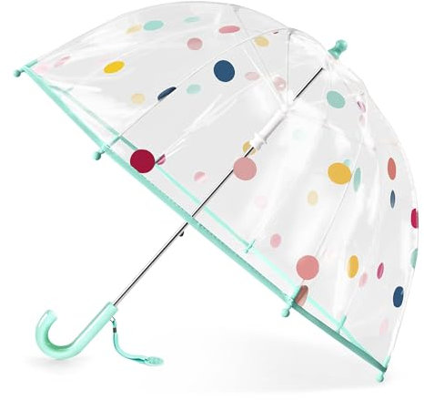 Kinder Regenschirm mit Kuppeldach Leichtes Niedliches Lustiges Design, Wind- und Regenschutzschirm,Stockschirm in Glockenform Transparent - Geschenke für Kinder (Grüne Punkt)