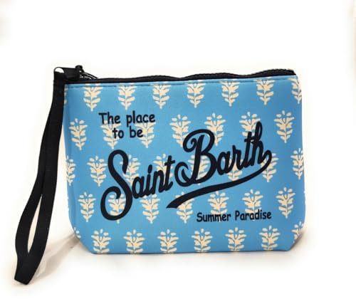 Mc2 Saint Barth Borsa Pochette Aline in Scuba Azzurro Stampa Fiori Dimensioni: 20 x 14,5 x 7 cm