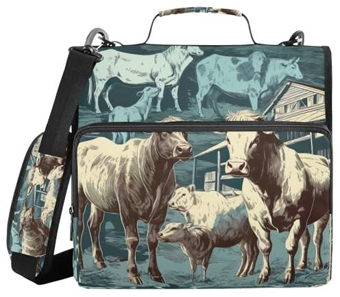 JUMBEAR A4-Konferenzmappe mit Ring-Ordner, Motiv: Bauernhof, Kuhtiere, mit Reißverschluss, Reise- und Geschäftsmappe