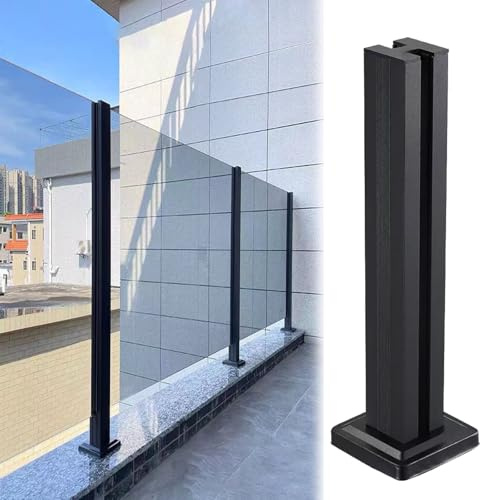 Geländerpfosten aus schwarzem Glas für Haus und Terrasse, 100 cm hoch, mit Zapfenschlitzen, stabiler Boden für den Innen- und Außenbereich, perfekt für Landschaft und Terrassendielen