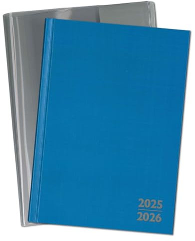 Set: F&L Lehrerkalender Kompaktplaner HC, Wochentage vertikal 2025/2026, DIN A5, blau mit Schutzhülle