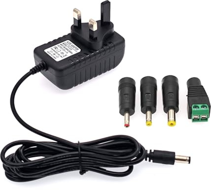 JZK DC 12W 12V 1A Power Supply Adapter, replacement power supply wall charger, with 3.5 x 1.35mm/4.0 x 1.7mm/5.5 x 2.1mm barrel plug, and LED terminal, for LED strip light, CCTV camera