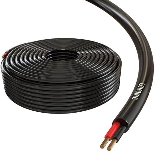 Lumonic Câble de haut-parleur 50m Noir | 2x 4mm² CCA | Câble pour enceintes hi-fi | Câble rond audio | Professionnel AP Installation- Audio- Câble rond