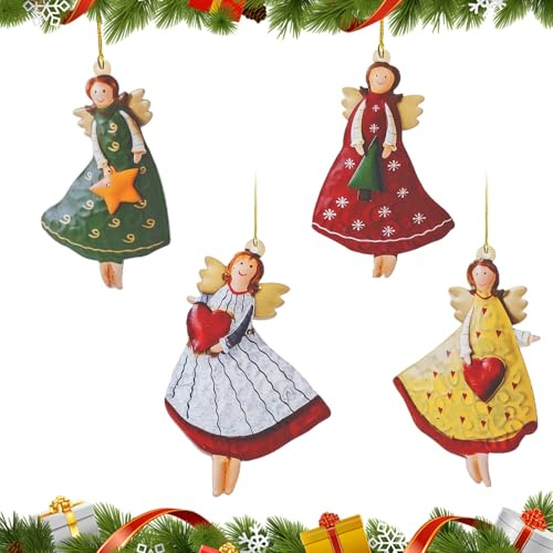 4er-Set Flache Engel Weihnachtsbaumschmuck 2D Acryl Christbaumschmuck mit Aufhängebänd Baumschmuck Weihnachten Anhänger Retro Weihnachtsdeko für Geschenk, Fenster, Tür und Girlande (B)