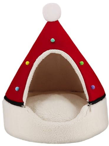 Weihnachts-Katzenbett, abnehmbares Weihnachtsbaum-Katzenbett, selbstwärmendes Haustier-Tipi, Innenhöhle für Welpen, Kätzchen, Rot
