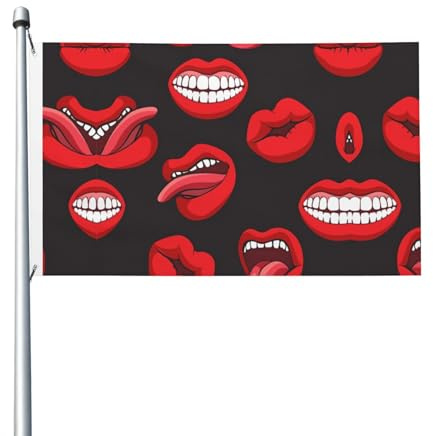 Doppelseitige dekorative Flaggen, bunte Lippen gemusterte Flaggen mit Ösen, geeignet zum Aufhängen in Gärten und Partys.