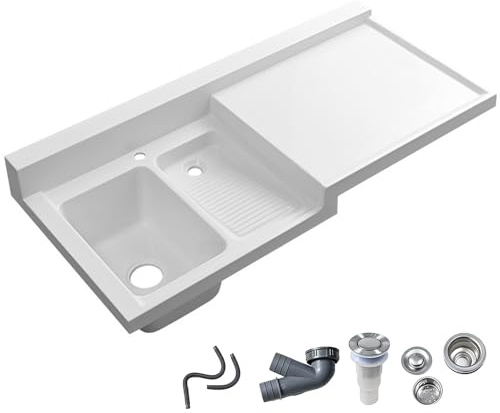 Lavandino Bagno per Lavanderia in Pietra di Quarzo con Asse per Lavare, Lavabo Bagno con Scarico Rapido, Diverse Dimensioni per Lavanderia, Bagno, Balconi e Uso Commerciale(100cm/39in)