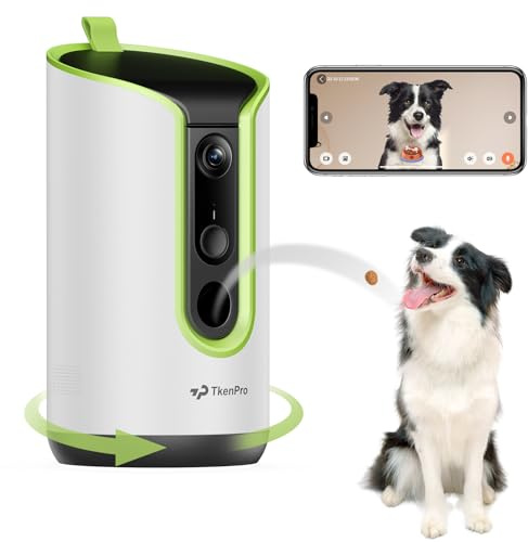 TKENPRO 5MP Ultra HD Pet Camera - Dog Camera with Treat Dispenser, Remote Treat Tossing via Phone App, 360° Auto Tracking & Motion Alerts, 5G&2.4G WiFi for Cats Indoor