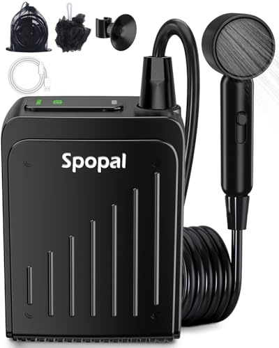 Spopal Ducha Portatil Camping, [Pantalla Led Inteligente] Bomba De Ducha Recargable, IPX8 Impermeable, 3 Velocidades Ajustables, para Viajes Al Aire Libre, Jardín, Mascota, Limpieza del Coche