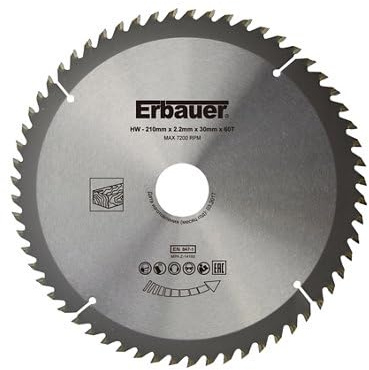 Erbauer Lame scie circulaire Bois 210 mm 60 dents alésage 30/25/20/16 mm