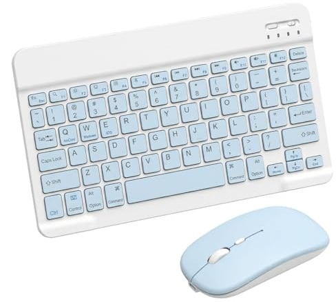 Mini Wireless Keyboard and Mouse Set, Bluetooth Keyboard with 2.4G Mouse | UK Layout Portable Dual Mode Rechargeable Keyboard for iPad, Tablet, Laptop, iOS, Android and Windows(Blue)