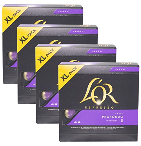 L'OR Douwe Egberts L Or Espresso profondo XL, capsules de café, capsules compatible Nespresso, café torréfié moulu, 80 Capsules de Café