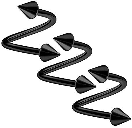 KJM FASHION 3 STK Eloxiert Schwarz Spirale Ohr 1,2mm 16 Gauge Kegel Tragus Helix Cartilage Ohrringe Lip Piercing Schmuck 0718