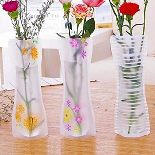 3Pcs Tragbare umweltfreundliche Blumen-Nette Faltbare Vase Hochzeit Office Home Dekoration Zufall PVC-Plastikblumen-Vase