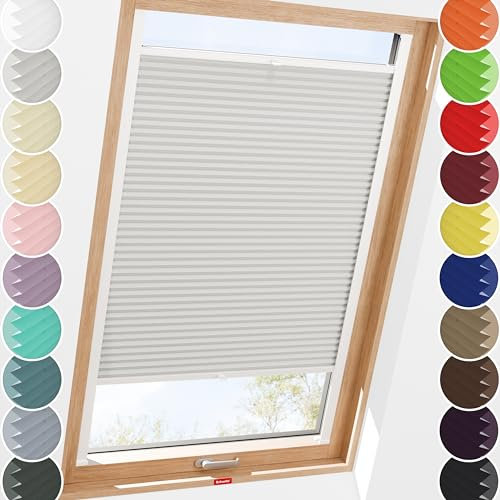 Schuette® Dachfenster Plissee mit Bohren zum Anschrauben ● Thermo Kollektion: Spring Cloud (Grau) ● 70-79 x 80-99cm (Breite x Höhe) ● Suprafix Faltrollo Befestigung ● Bequeme Rollo