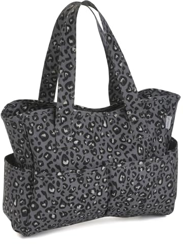 Hobby Gift Medium Knitting Bag - Travel Tote Craft Bags with Compartments, Crochet Bag Organiser for Cross Stitch, Yarn, Embroidery, School Crafting, Art Projects - 13 x 34.5 x 29cm, Leopard