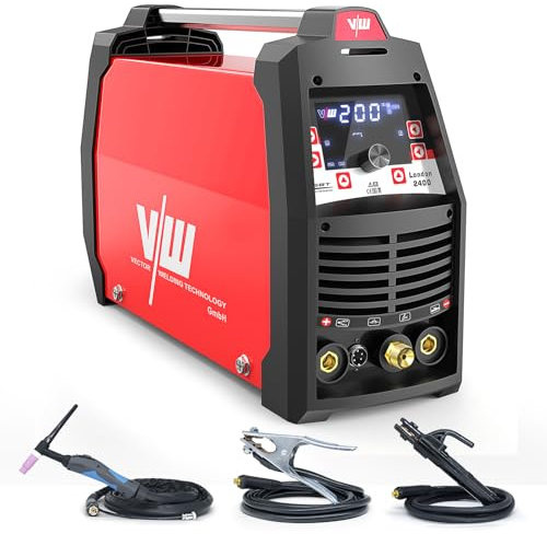 Saldatrice TIG/MMA 200A AC/DC con Pulsazioni e Tecnologia IGBT Inverter, Saldatrice per Alluminio, Display Digitale, con Torcia TIG Combinata Gas/Elettrica WP-26, 5 Anni di Garanzia - Vector Welding
