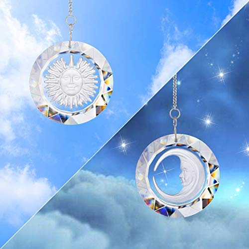 HDCRYSTALGIFTS Suncatcher Kristallklares Glas Kreisförmige Sonnen- und Mondanhänger Regenbogenmacher hängender Anhänger Fensterschmuck
